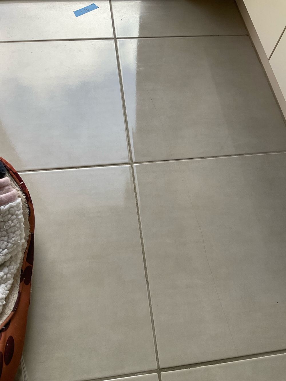 Laundry floor tiles cracking because they had no room to move, found during a defect investigation inspection in Werribee
